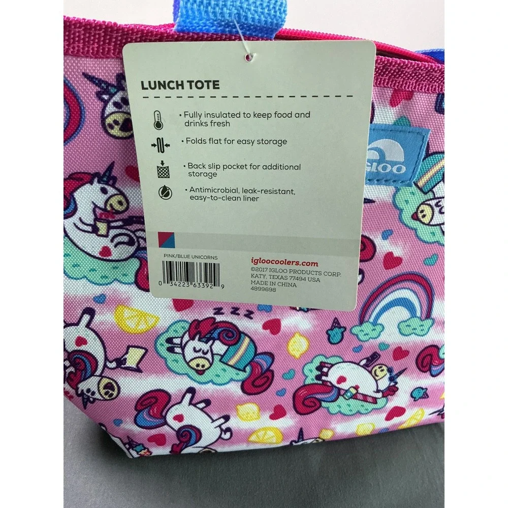 Igloo Lunch Tote Cooler Bag Pink Blue Unicorns Insulated Zipper New with Tags